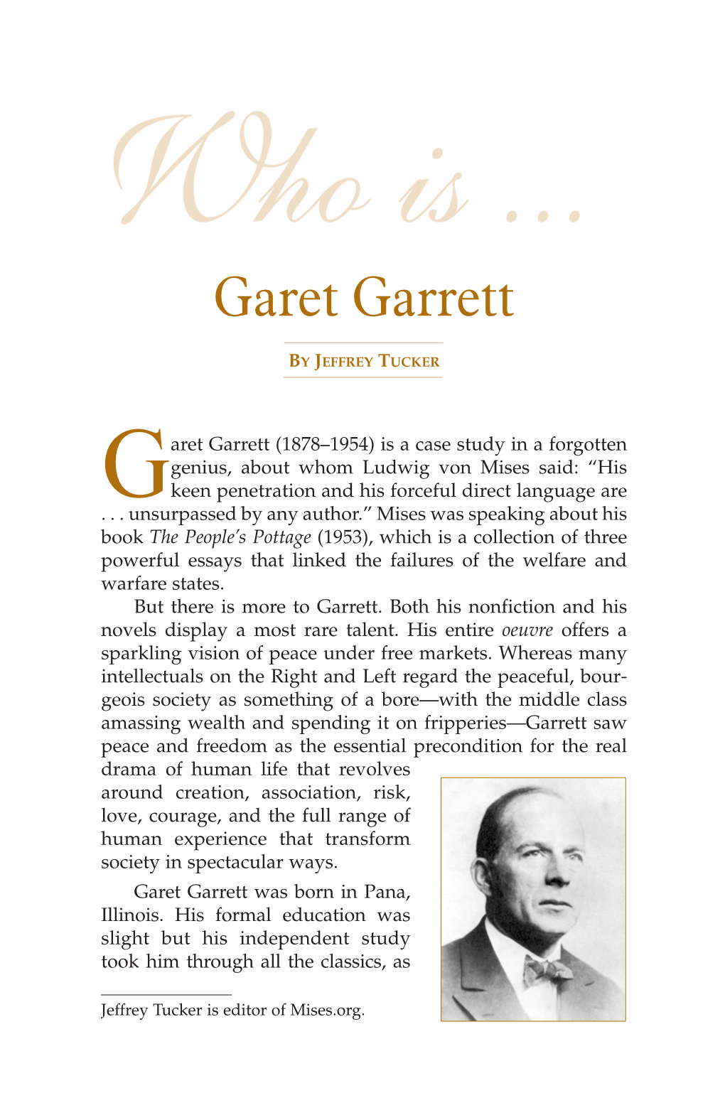 View a Brief Biography of Garet Garrett