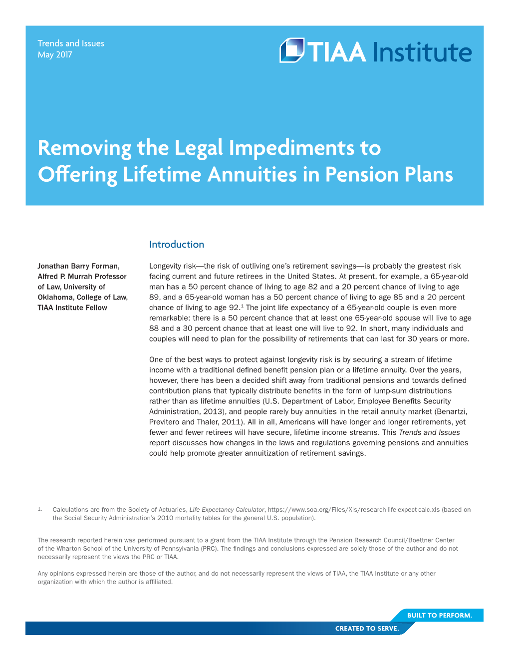 Removing the Legal Impediments to Offering Lifetime Annuities in Pension Plans