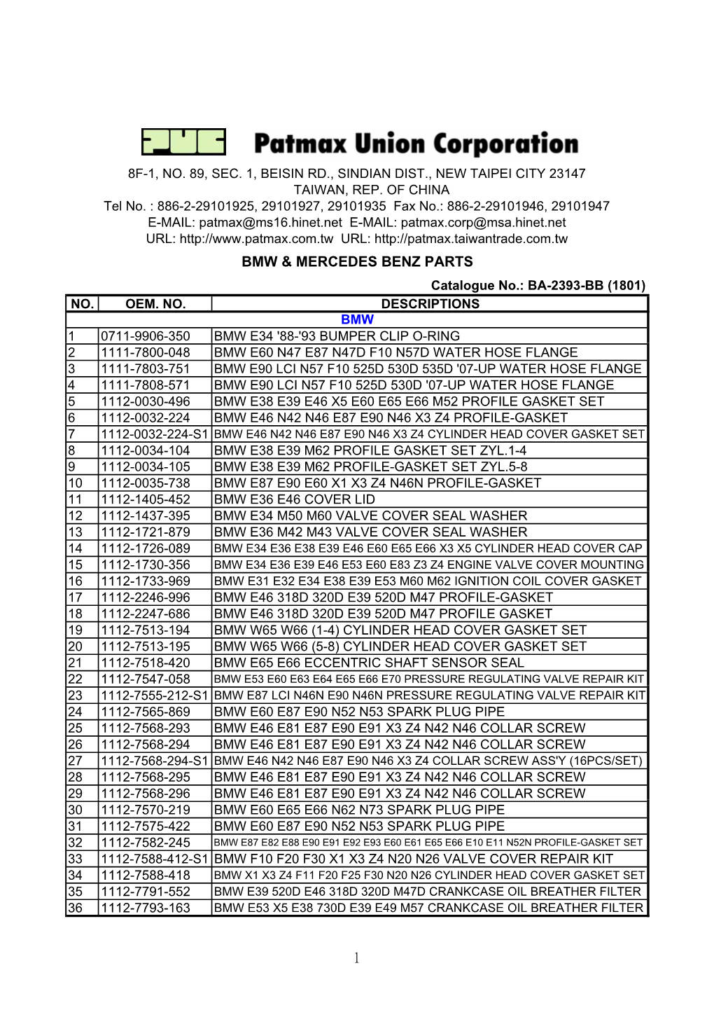 Ba-2393-Bb Catalogue Bmw & Mercedes Benz Parts (1801)