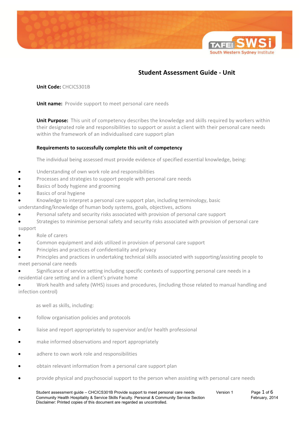 Student Assessment Guide - Unit