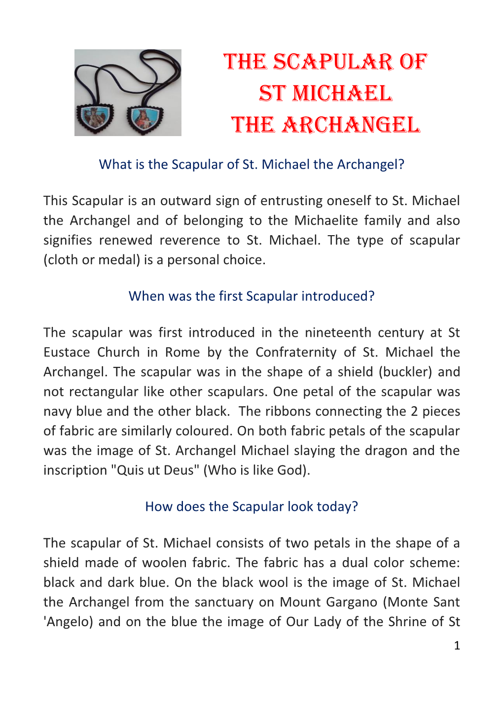 The Scapular of St Michael the Archangel