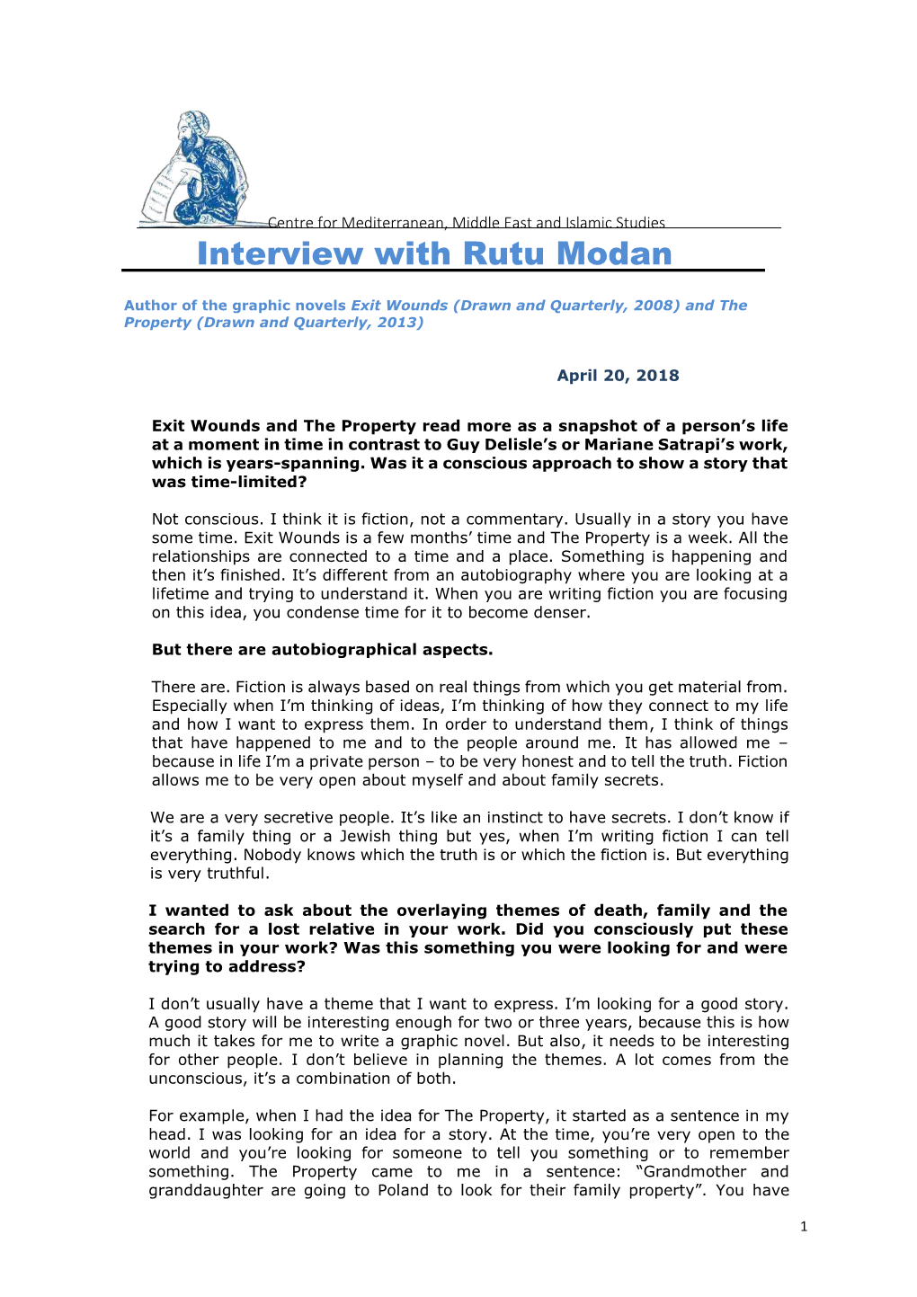 Interview with Rutu Modan