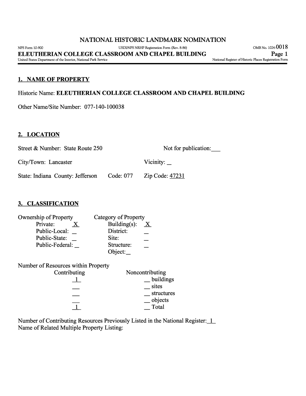 NATIONAL HISTORIC LANDMARK NOMINATION NFS Form 10-900 USDI/NPS NRHP Registration Form (Rev