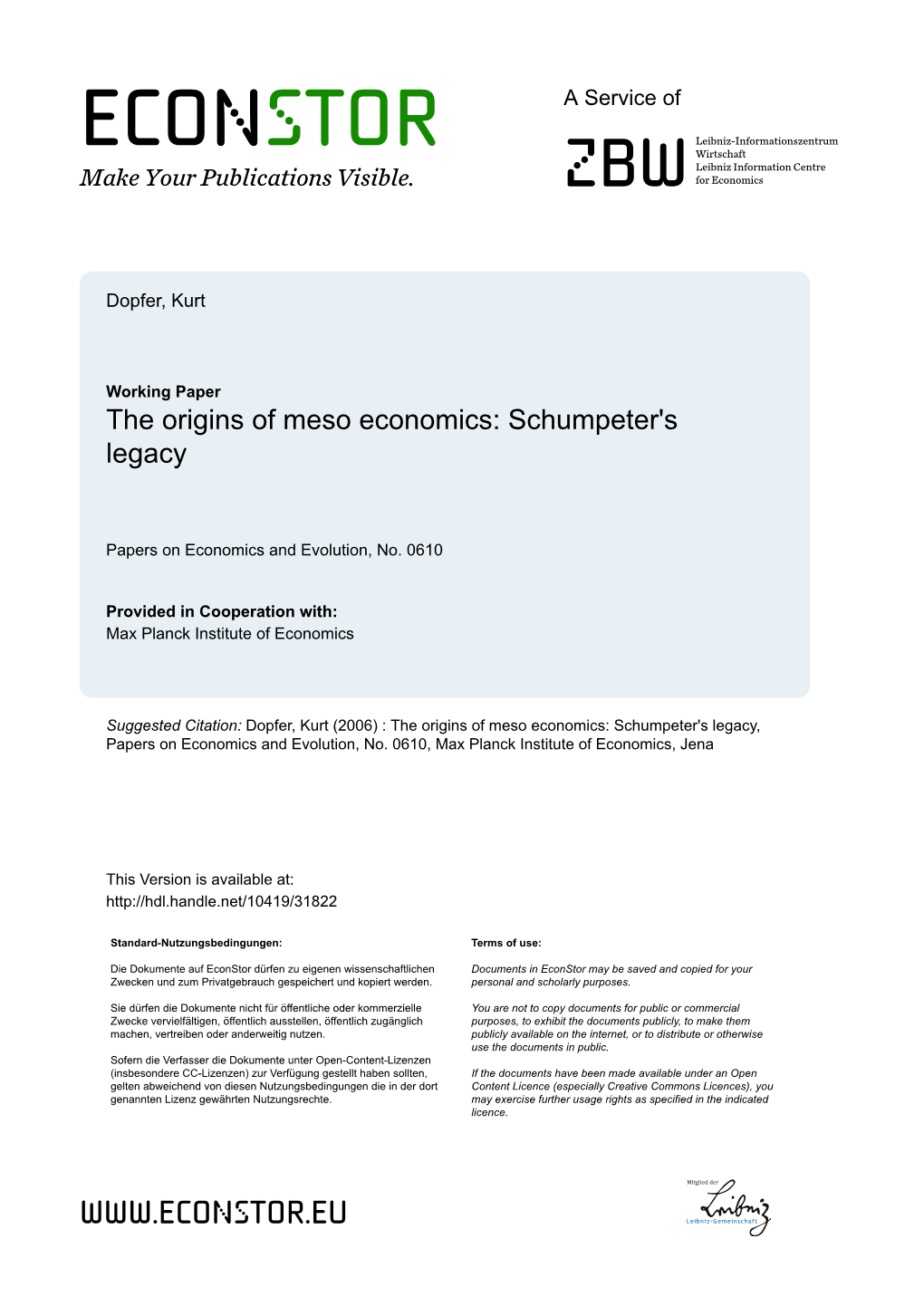 The Origins of Meso Economics: Schumpeter's Legacy