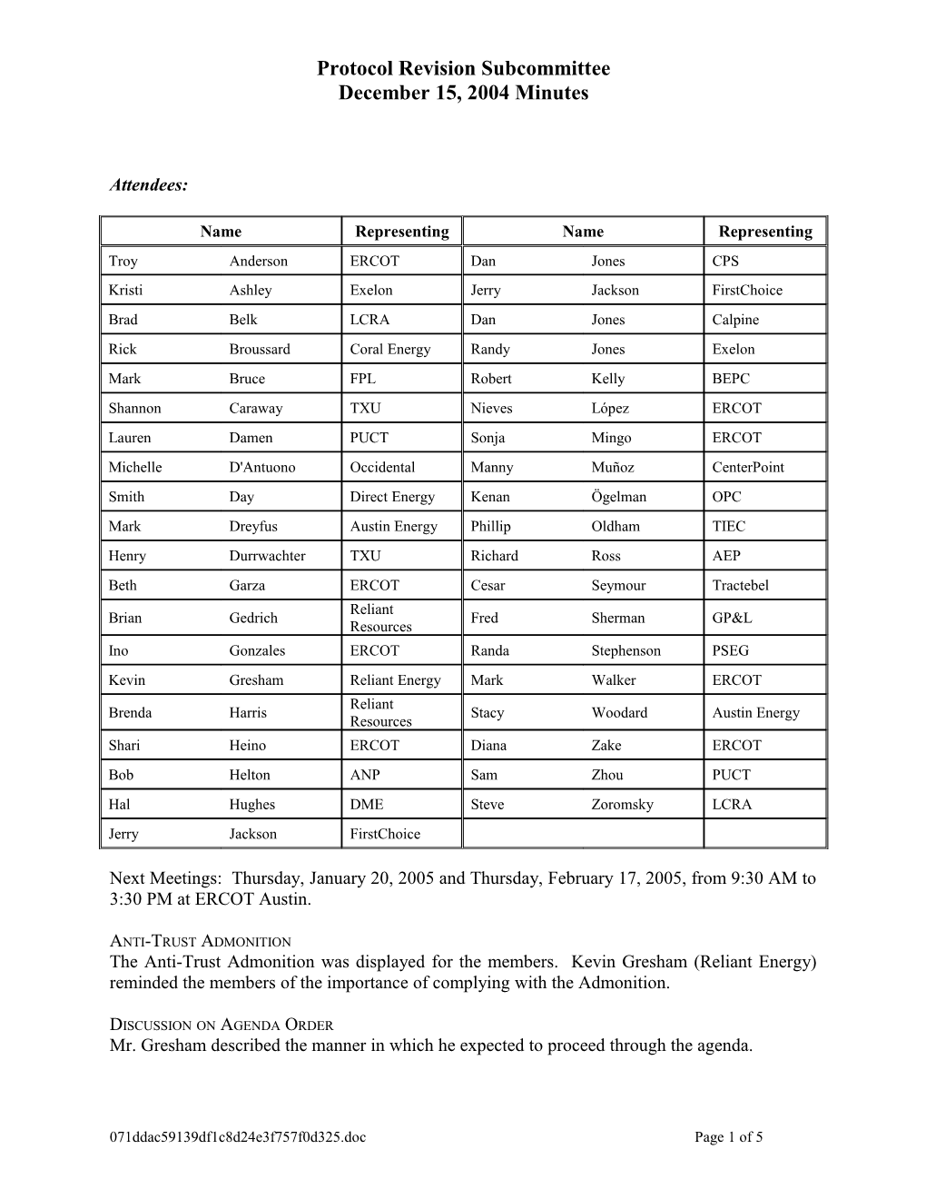 Protocol Revision Subcommittee