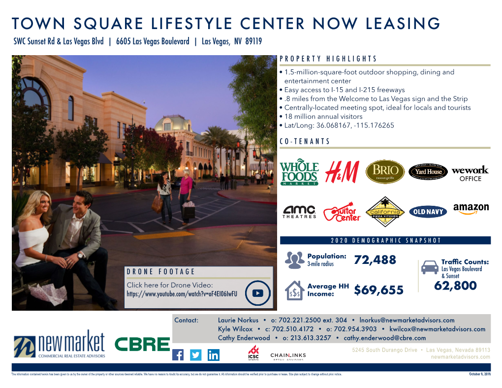 TOWN SQUARE LIFESTYLE CENTER NOW LEASING SWC Sunset Rd & Las Vegas Blvd | 6605 Las Vegas Boulevard | Las Vegas, NV 89119