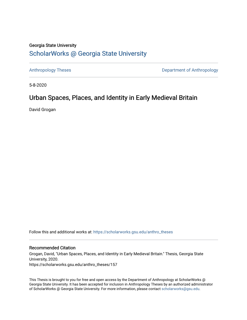 Urban Spaces, Places, and Identity in Early Medieval Britain