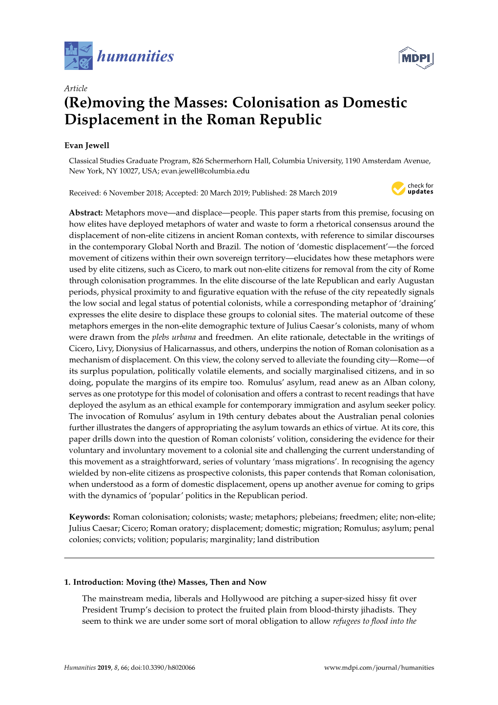 (Re) Moving the Masses: Colonisation As Domestic Displacement in The