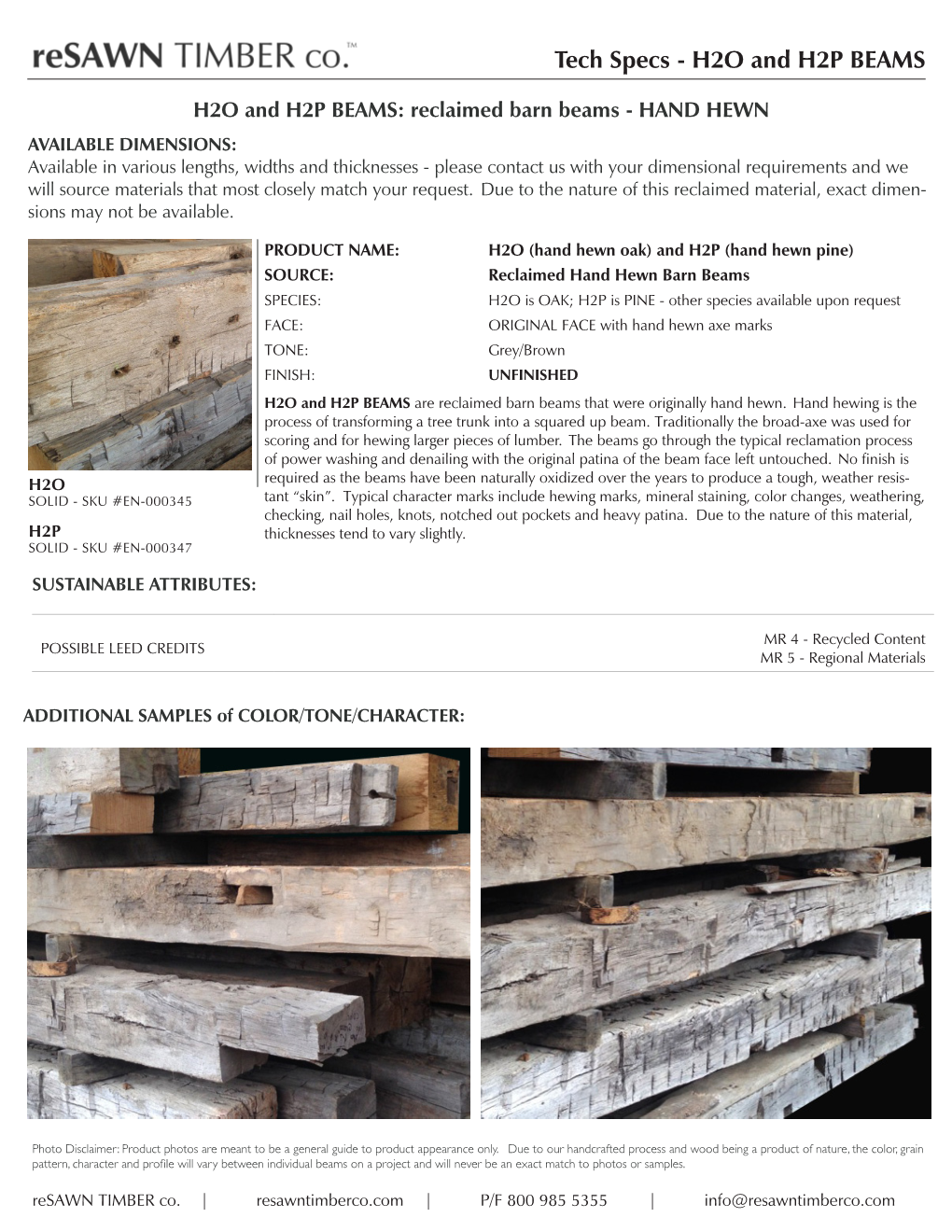 Tech Specs - H2O and H2P BEAMS