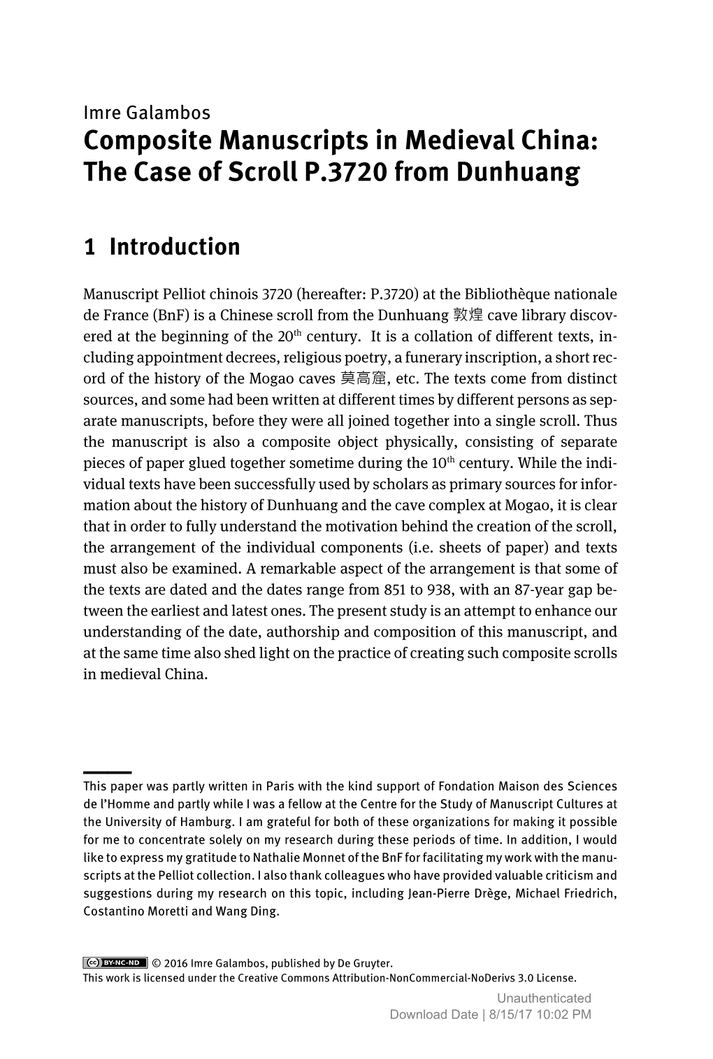 Composite Manuscripts in Medieval China: the Case of Scroll P.3720 from Dunhuang