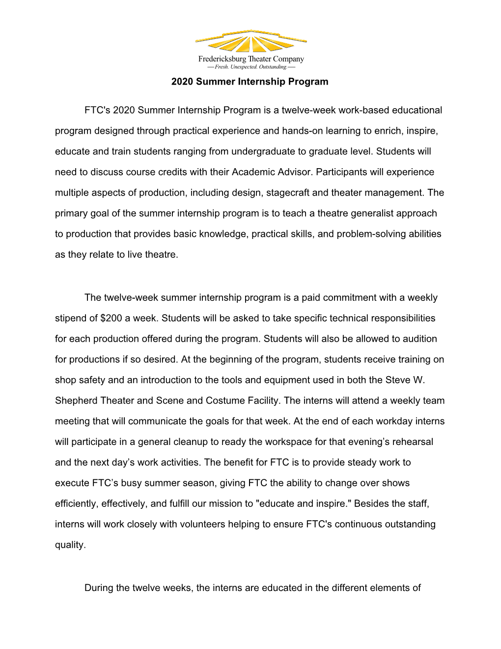 2020 Summer Internship Program FTC's 2020 Summer Internship