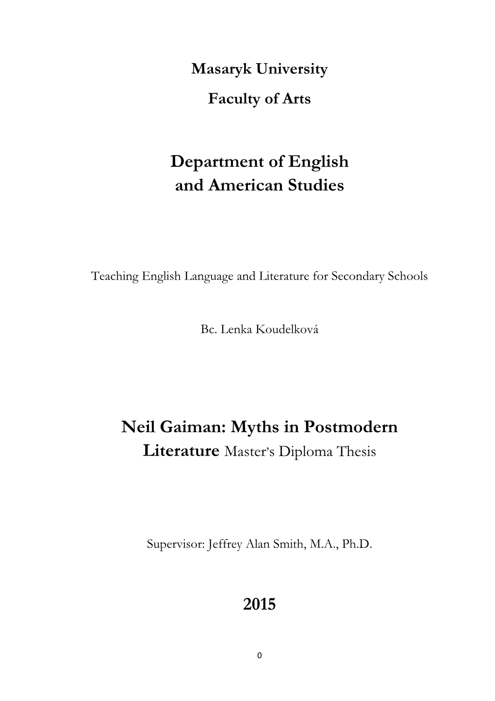 Department of English and American Studies Neil Gaiman: Myths In