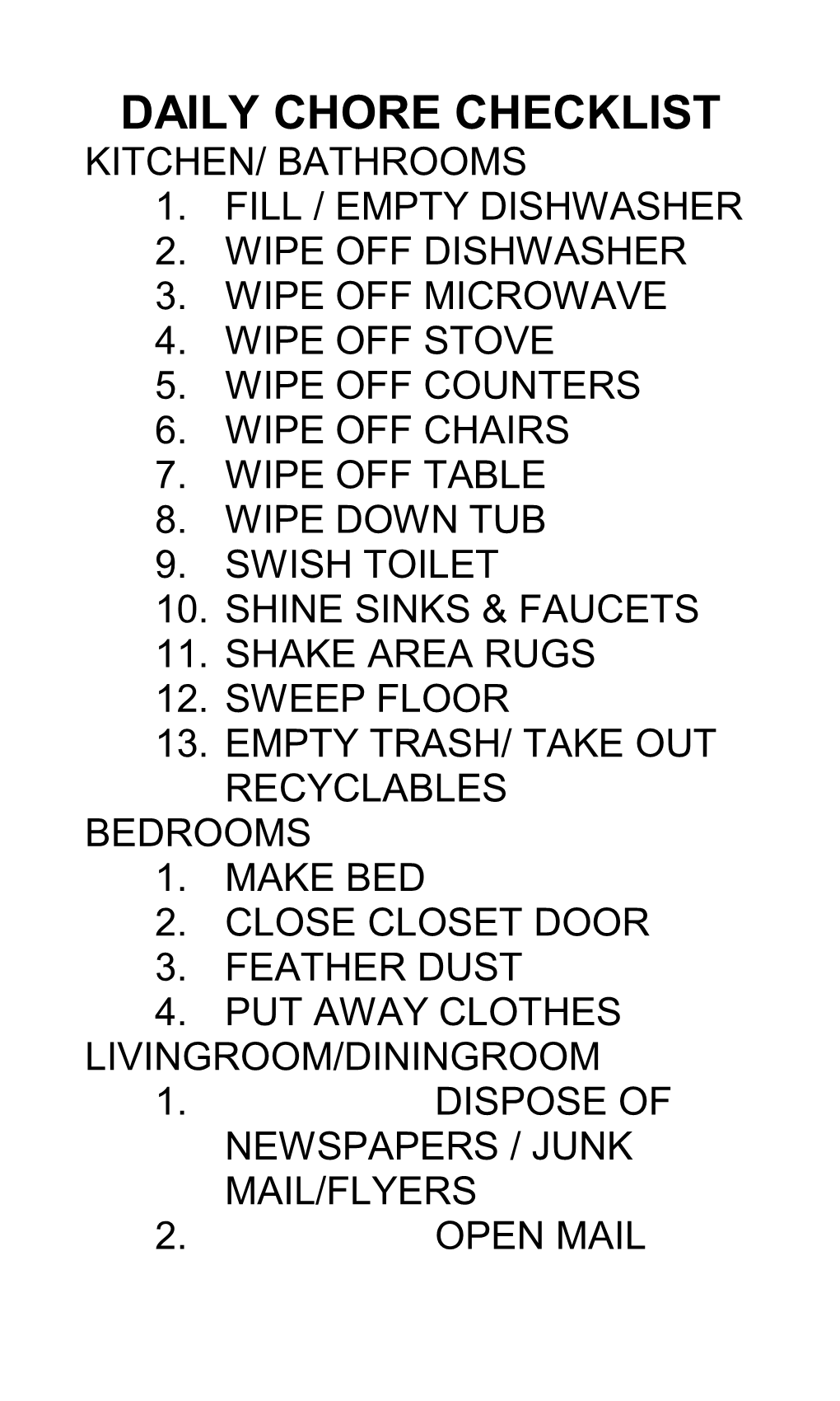 Daily Chore Checklist