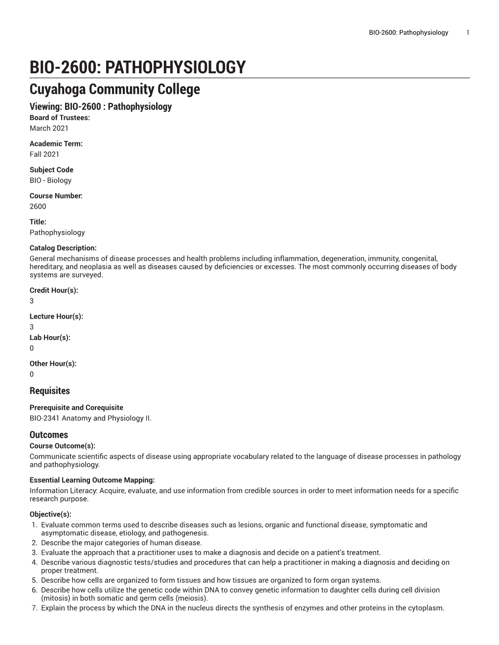 BIO-2600: Pathophysiology 1