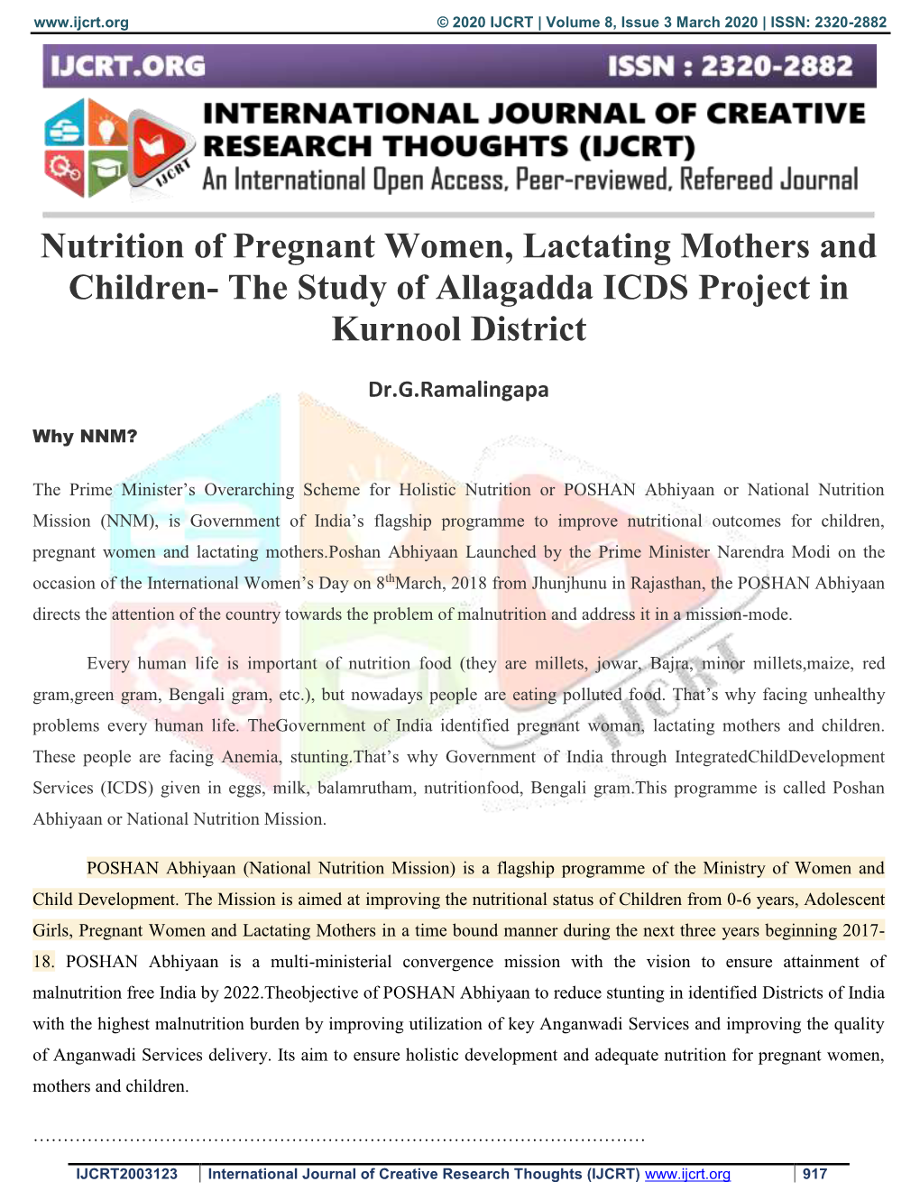 The Study of Allagadda ICDS Project in Kurnool District