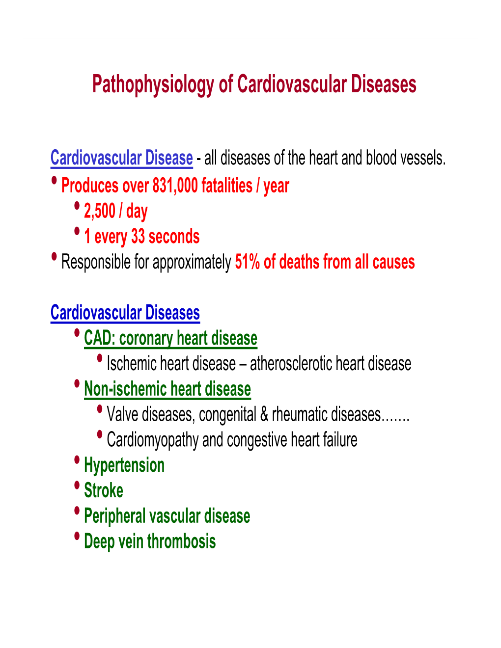 Pathophysiology of Cardiovascular Diseases