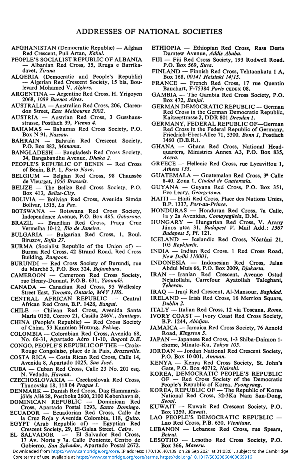 Addresses of National Societies