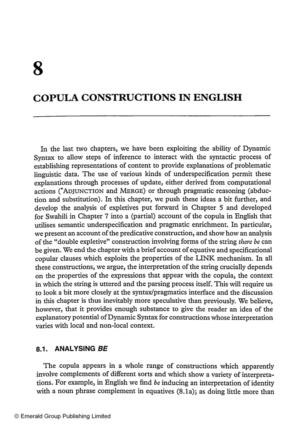 Copula Constructions in English