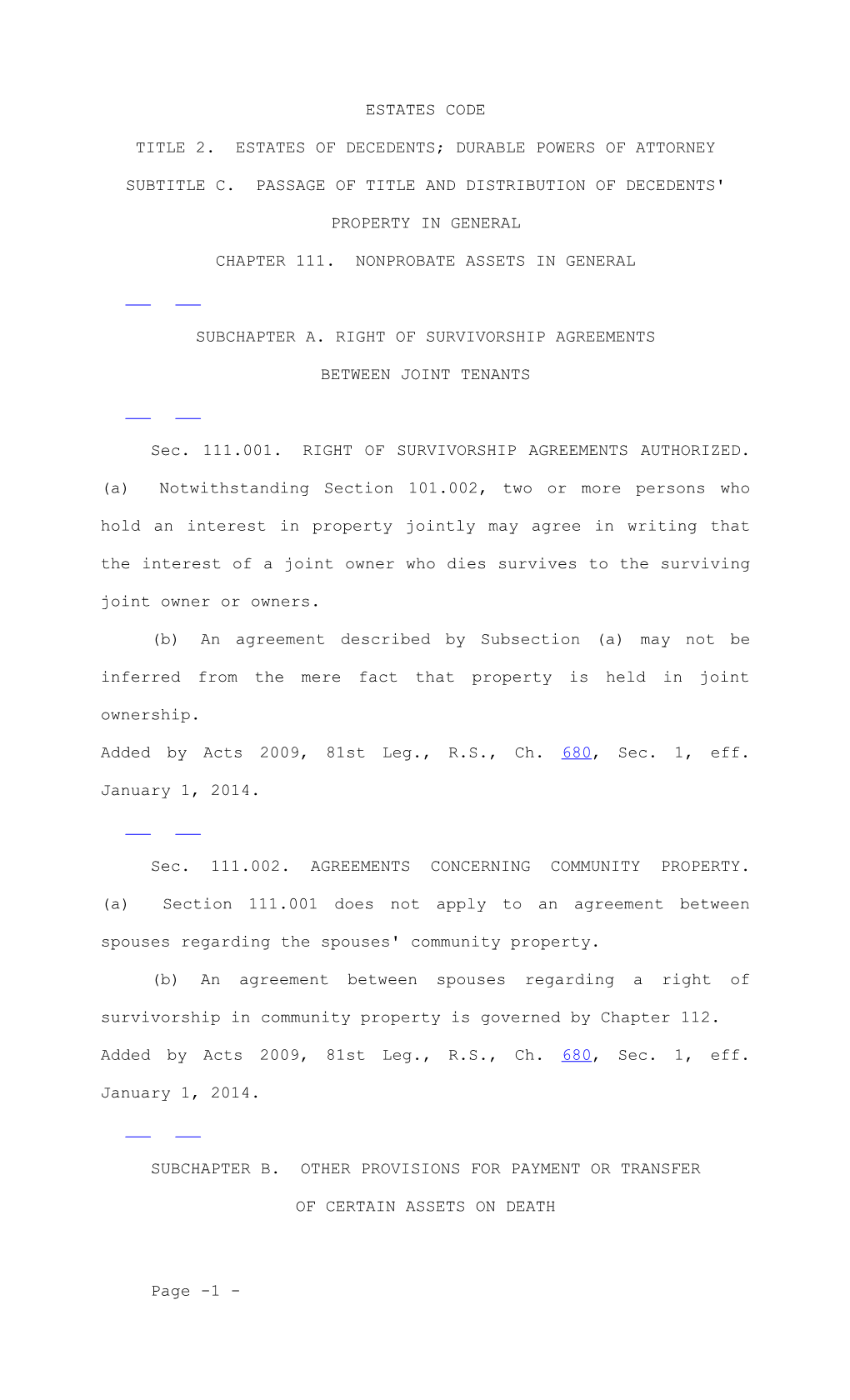 Title 2. Estates of Decedents; Durable Powers of Attorney s1