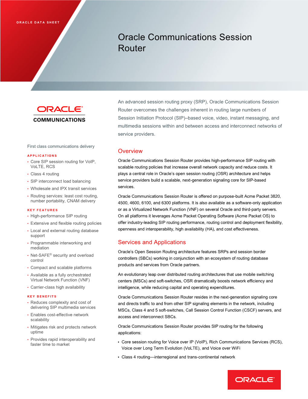 Oracle Communications Session Router