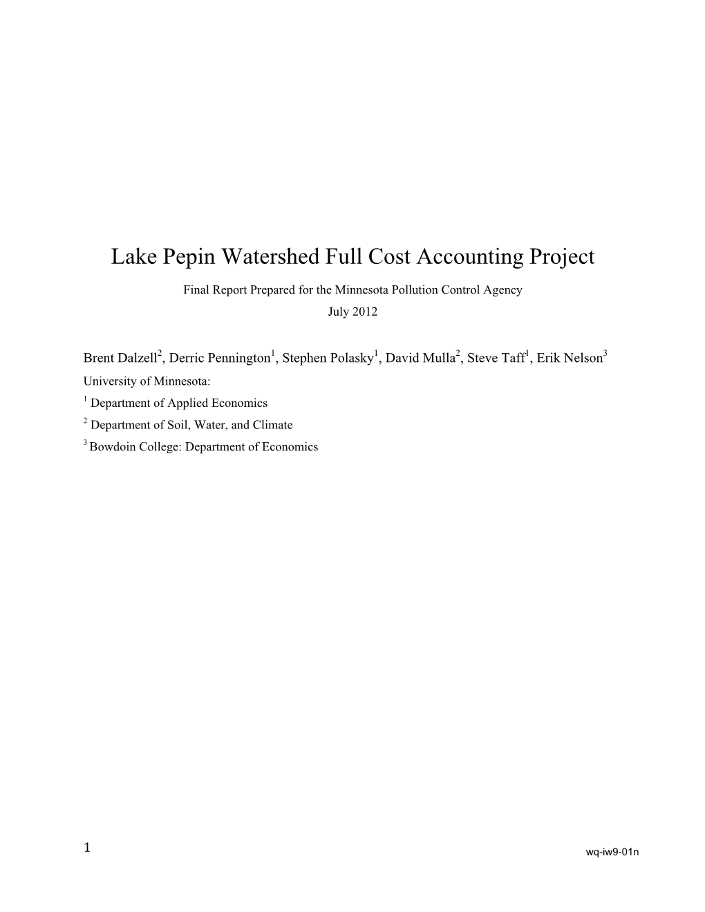 Lake Pepin Watershed Full Cost Accounting Project Final Report