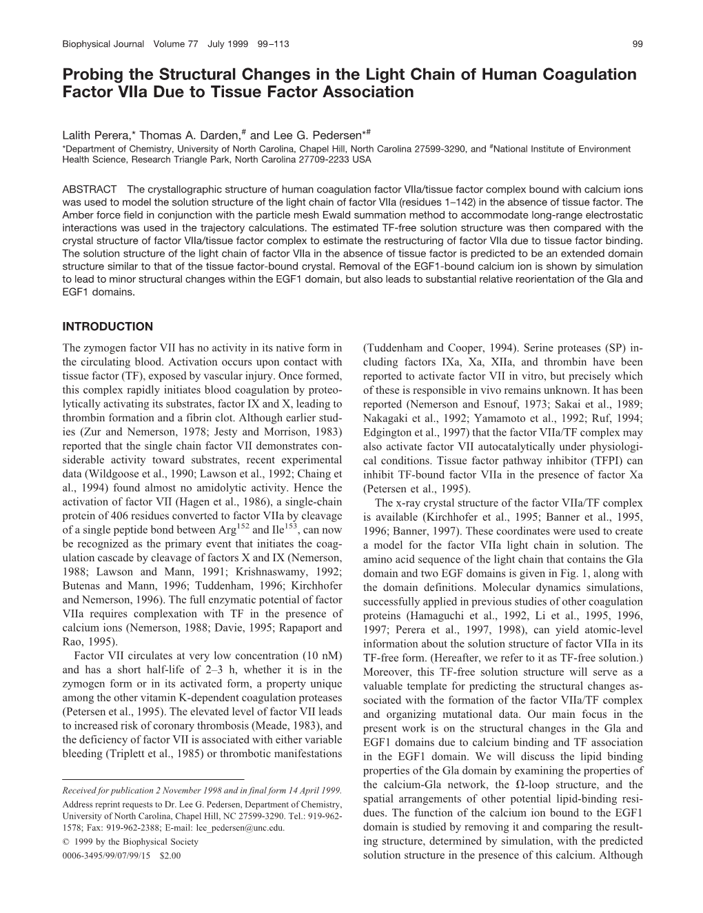 Probing the Structural Changes in the Light Chain of Human Coagulation Factor Viia Due to Tissue Factor Association