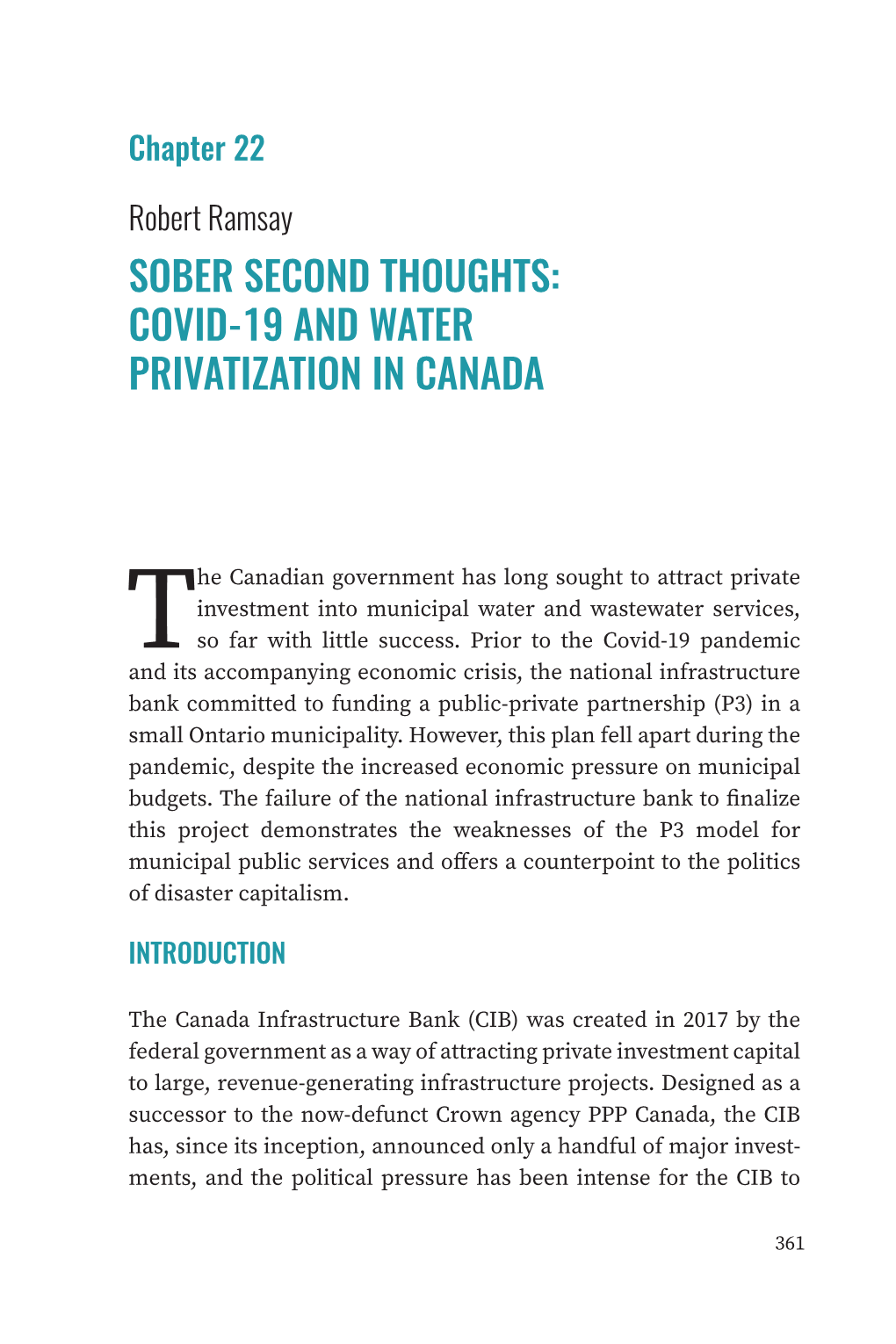 Covid-19 and Water Privatization in Canada