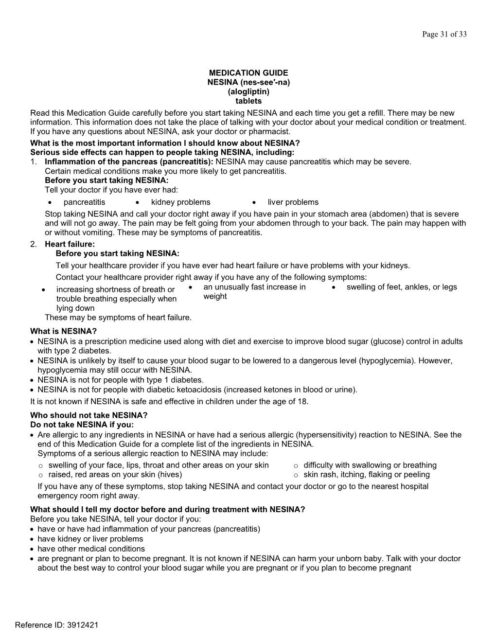 Page 31 of 33 MEDICATION GUIDE NESINA (Nes-See′-Na)