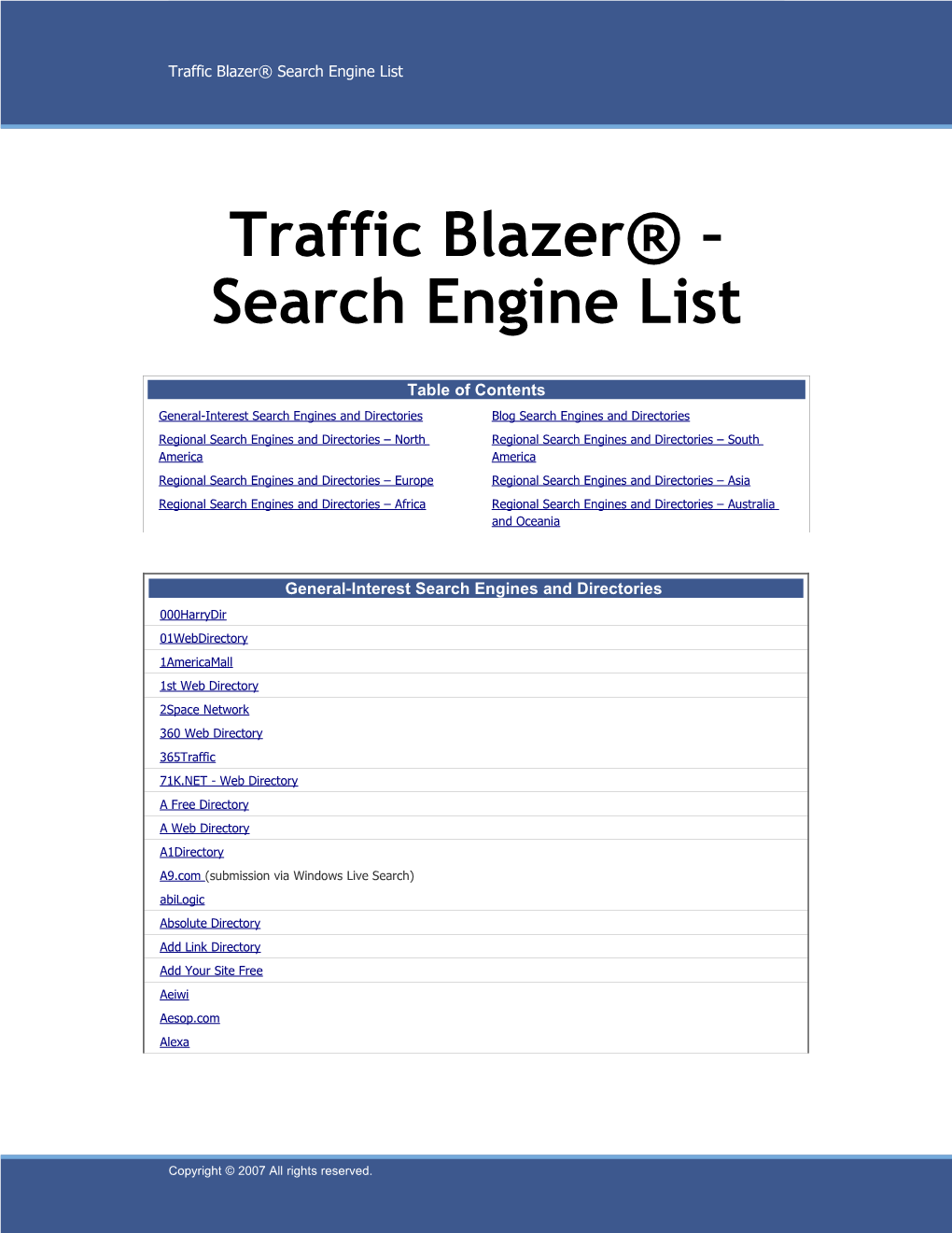 Traffic Blazer® – Search Engine List