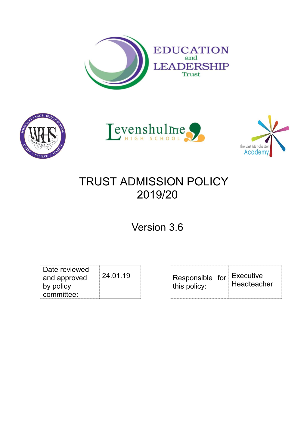 Trust Admission Policy 2019/20