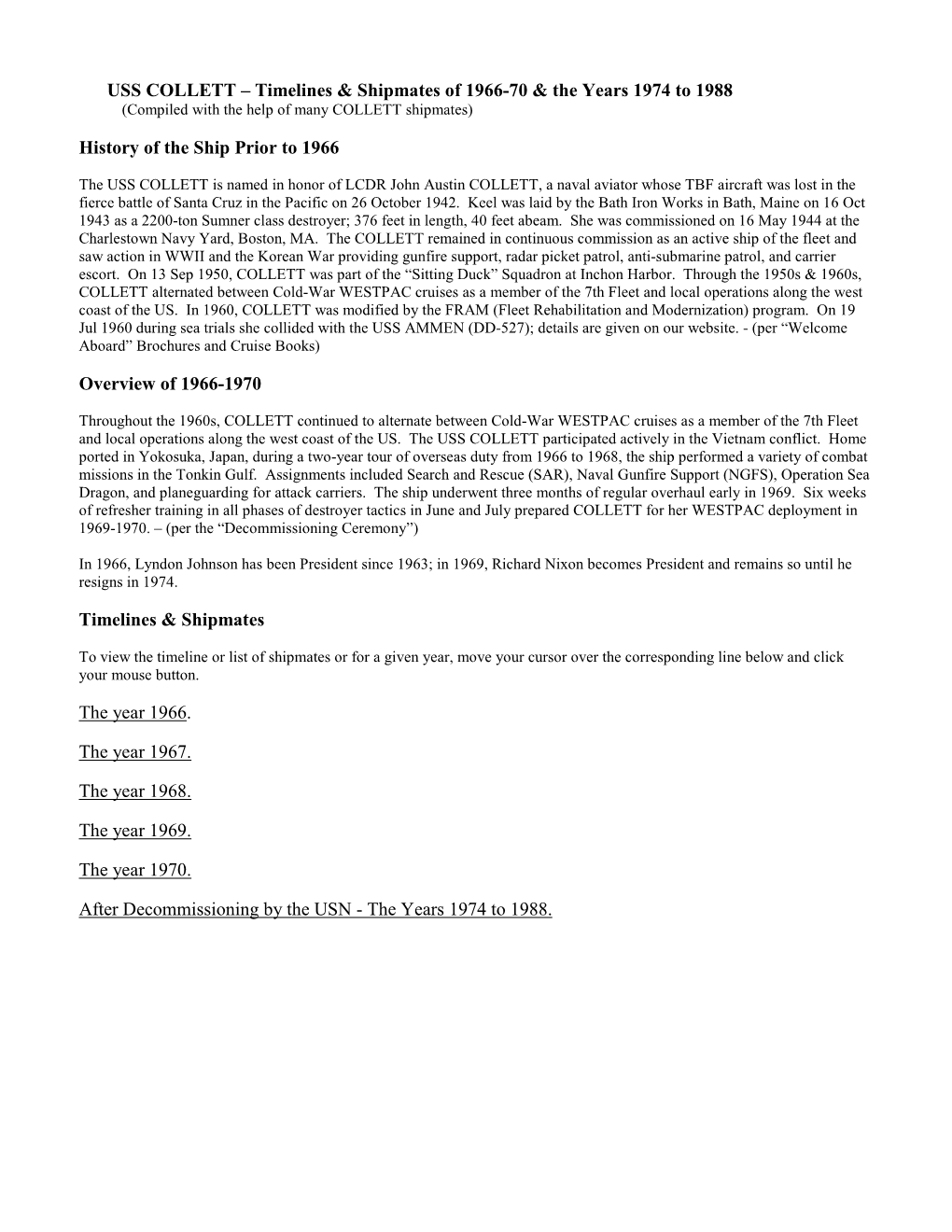 Timelines & Shipmates of 1966-1970