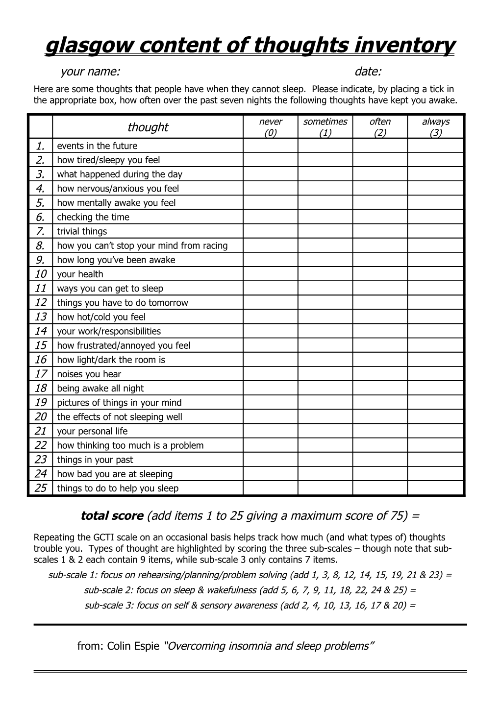 Sleep Stimulus Control Instructions