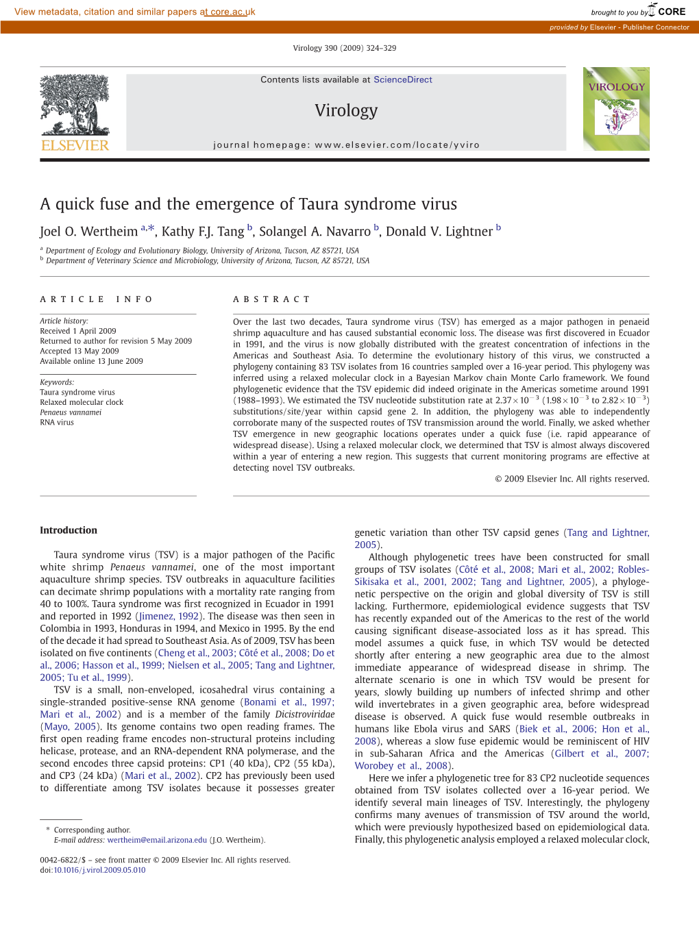 A Quick Fuse and the Emergence of Taura Syndrome Virus