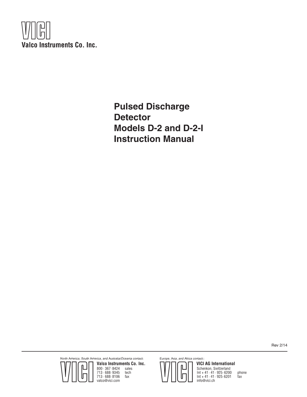 Pulsed Discharge Detector Models D-2 and D-2-I Instruction Manual