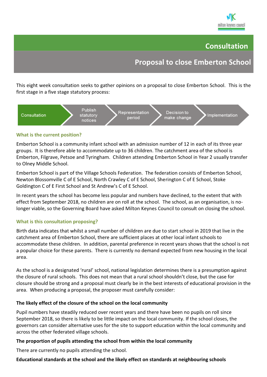 Consultation on Proposal to Close Emberton School