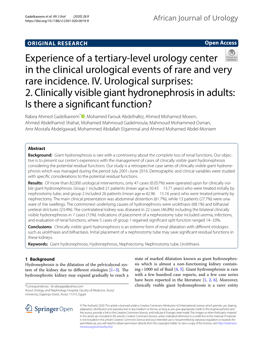 Experience of a Tertiary-Level Urology Center in the Clinical Urological