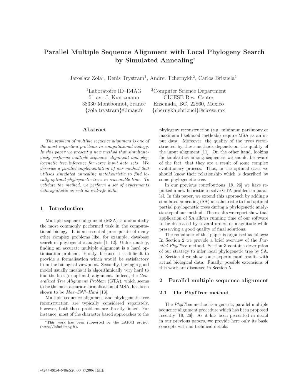 Parallel Multiple Sequence Alignment with Local Phylogeny Search by Simulated Annealing∗