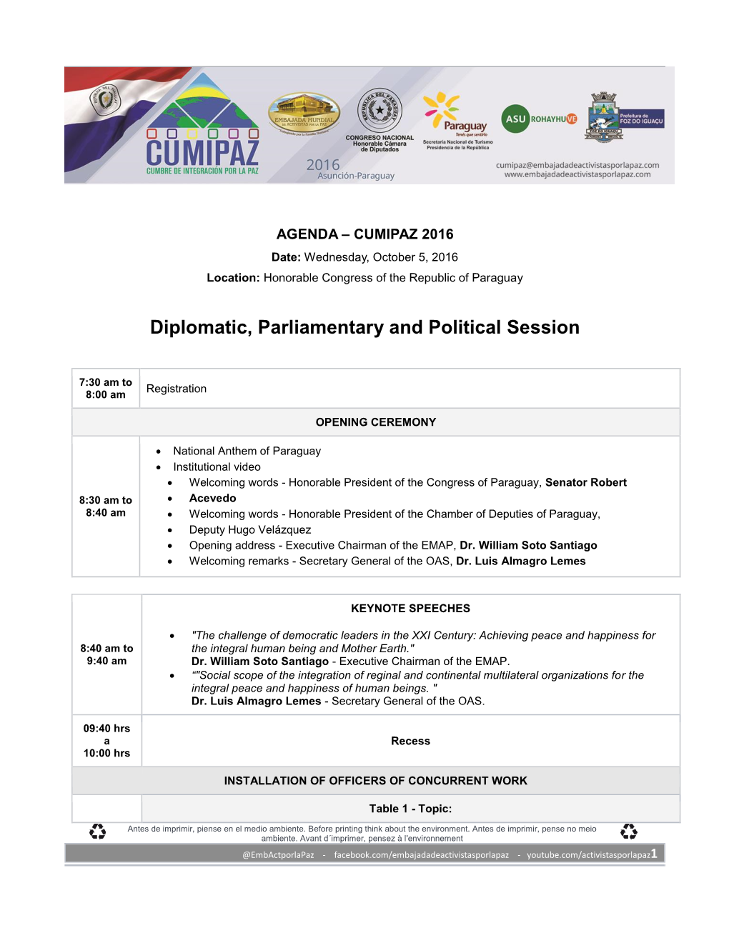 Diplomatic, Parliamentary and Political Session