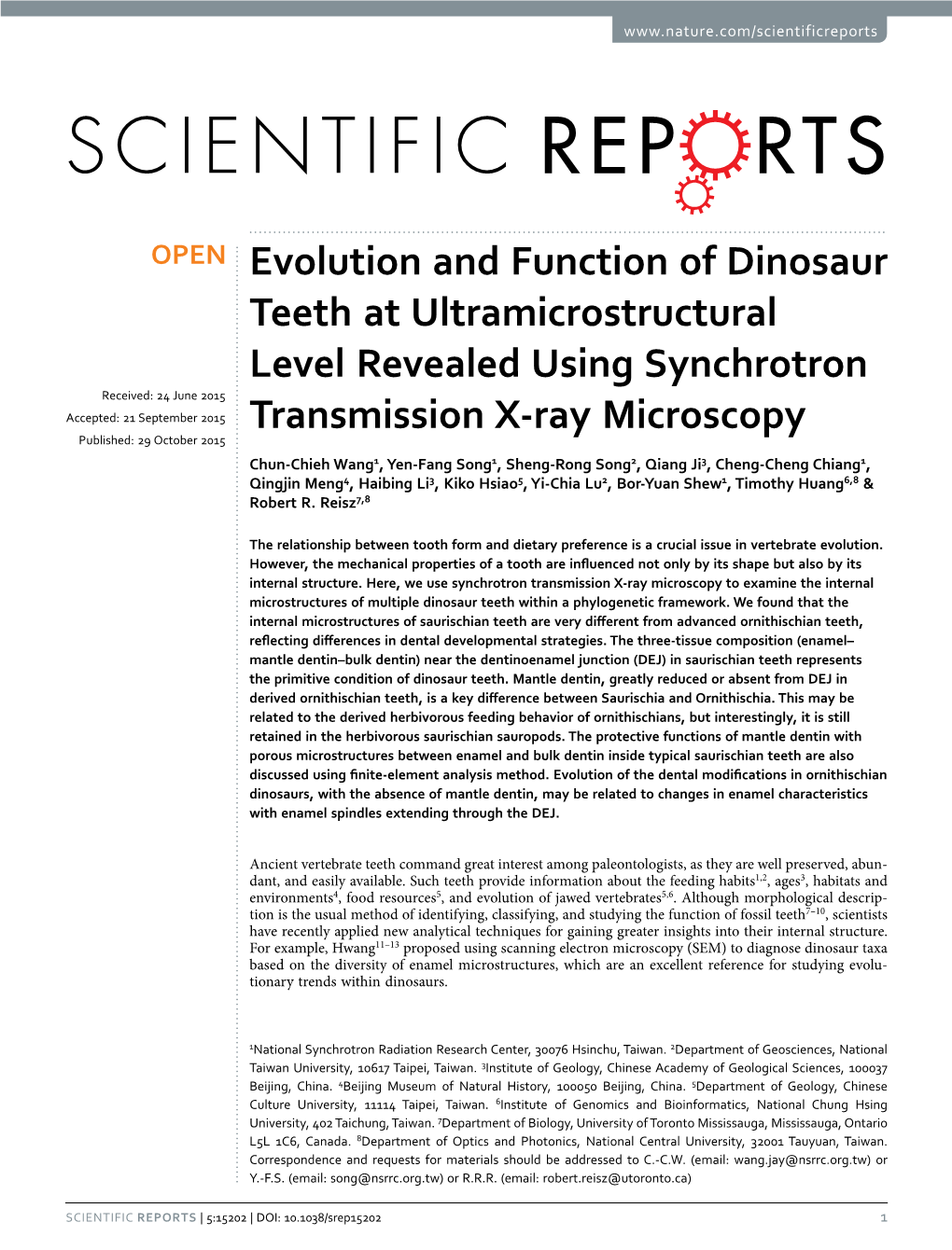 Evolution and Function of Dinosaur Teeth at Ultramicrostructural Level