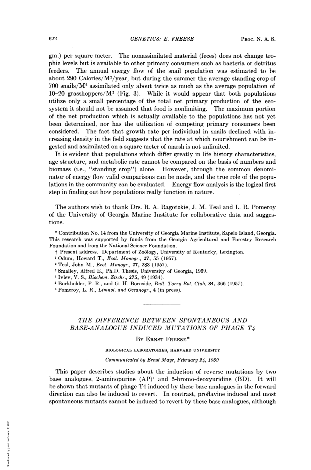 Spontaneous Mutants Cannot Be Induced to Revert by These Base Analogues, Although Downloaded by Guest on October 2, 2021 VOL