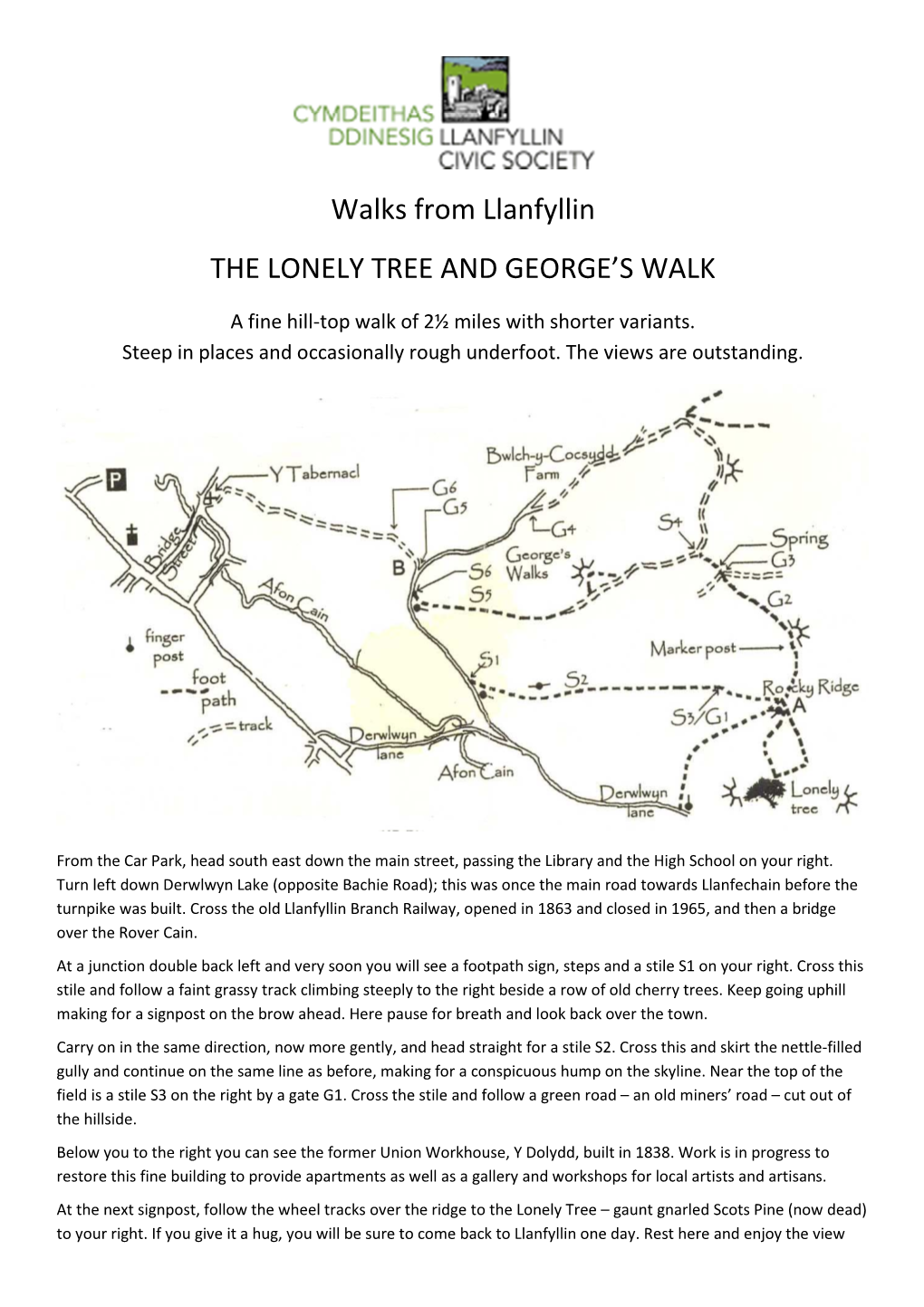 Walks from Llanfyllin the LONELY TREE and GEORGE's WALK