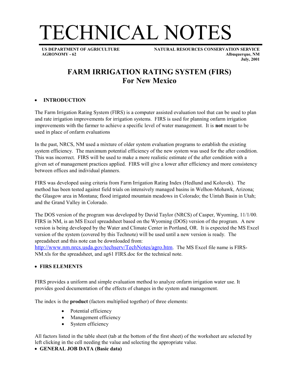 Farm Irrigation Rating System (Firs)