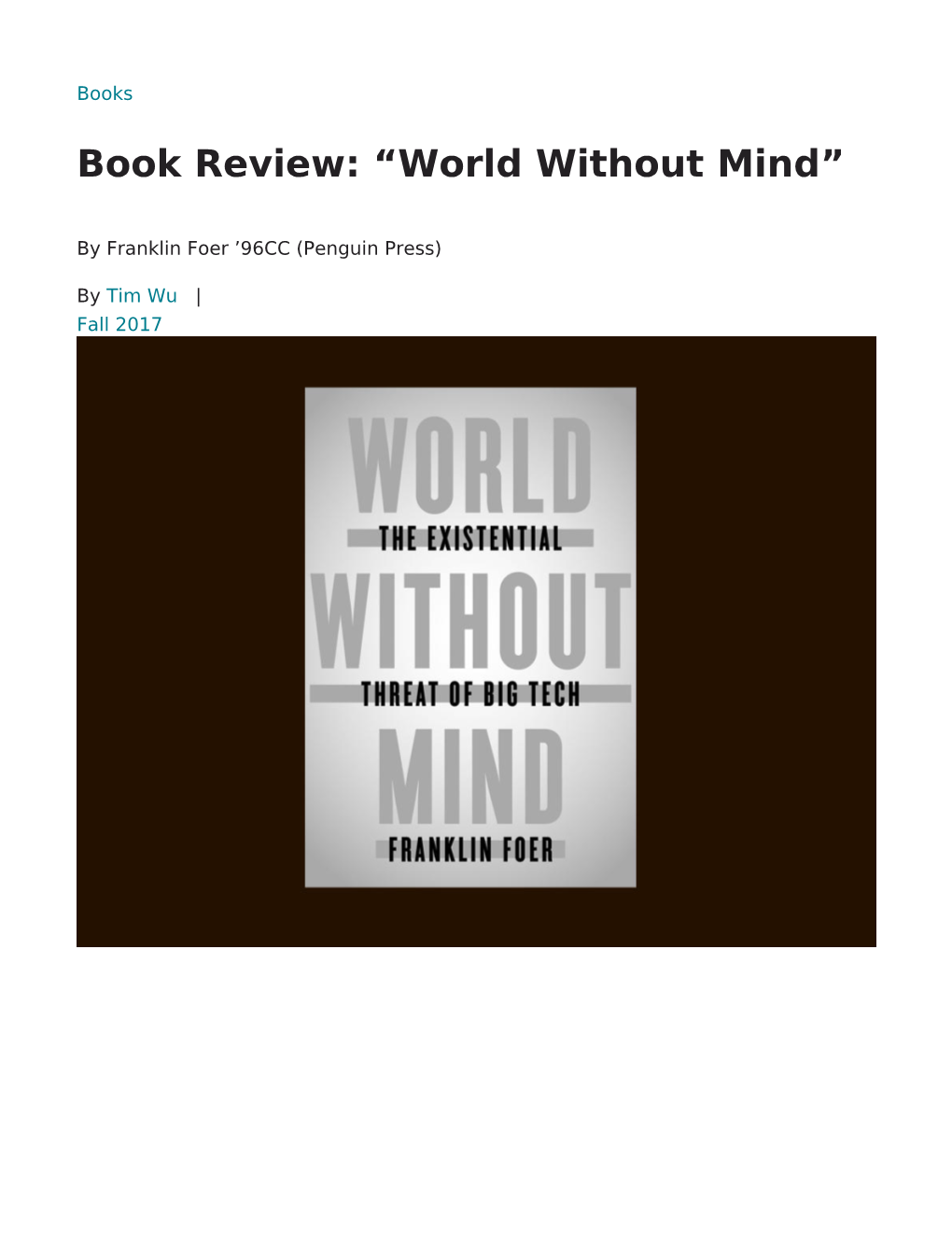 View: “World Without Mind”