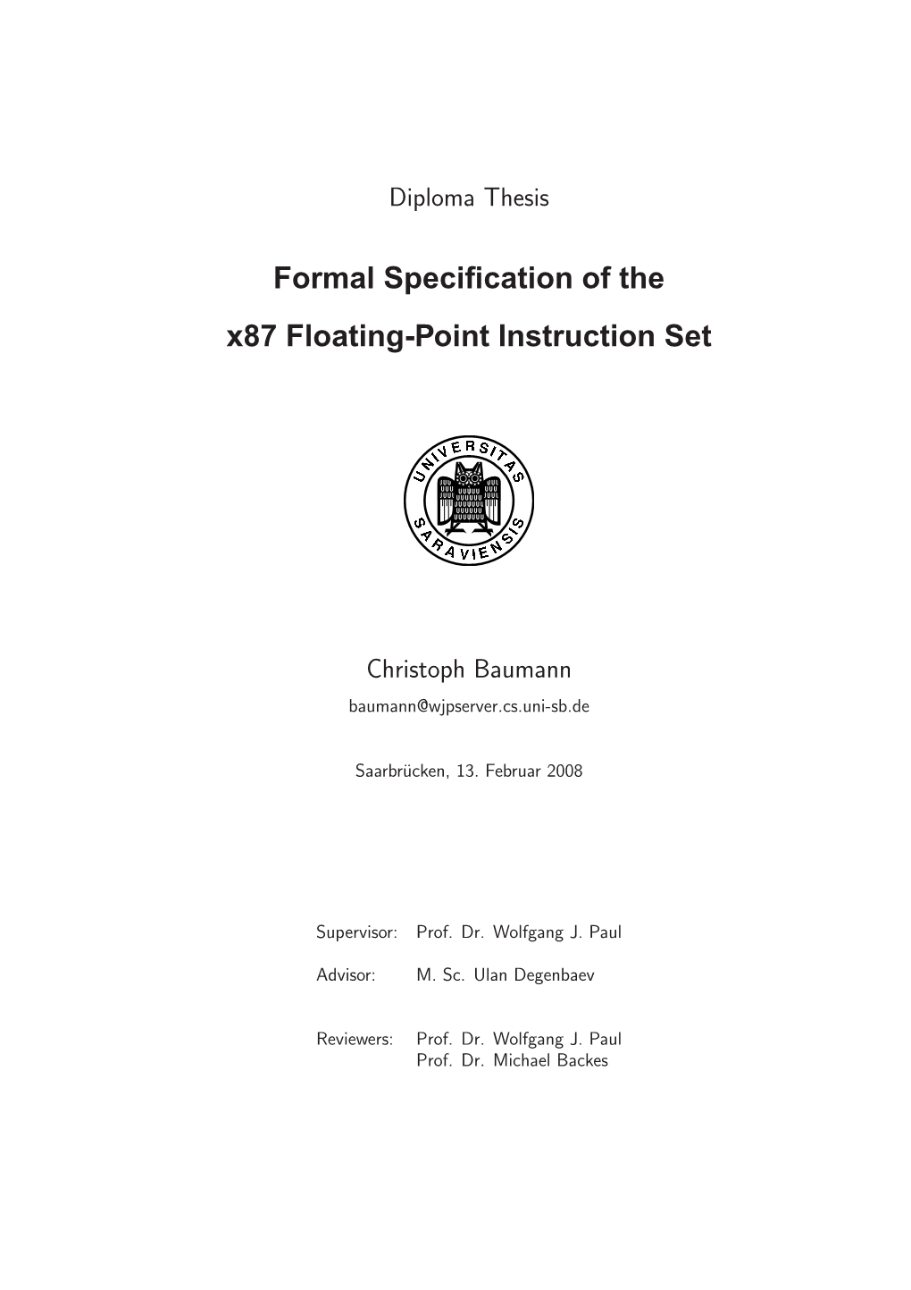 Formal Specification of the X87 Floating-Point Instruction
