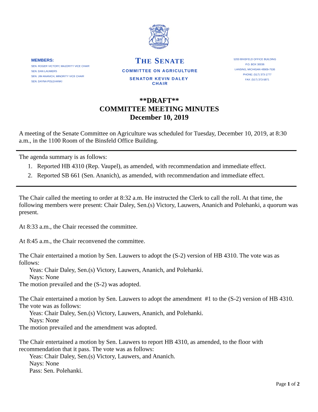 **DRAFT** COMMITTEE MEETING MINUTES December 10, 2019