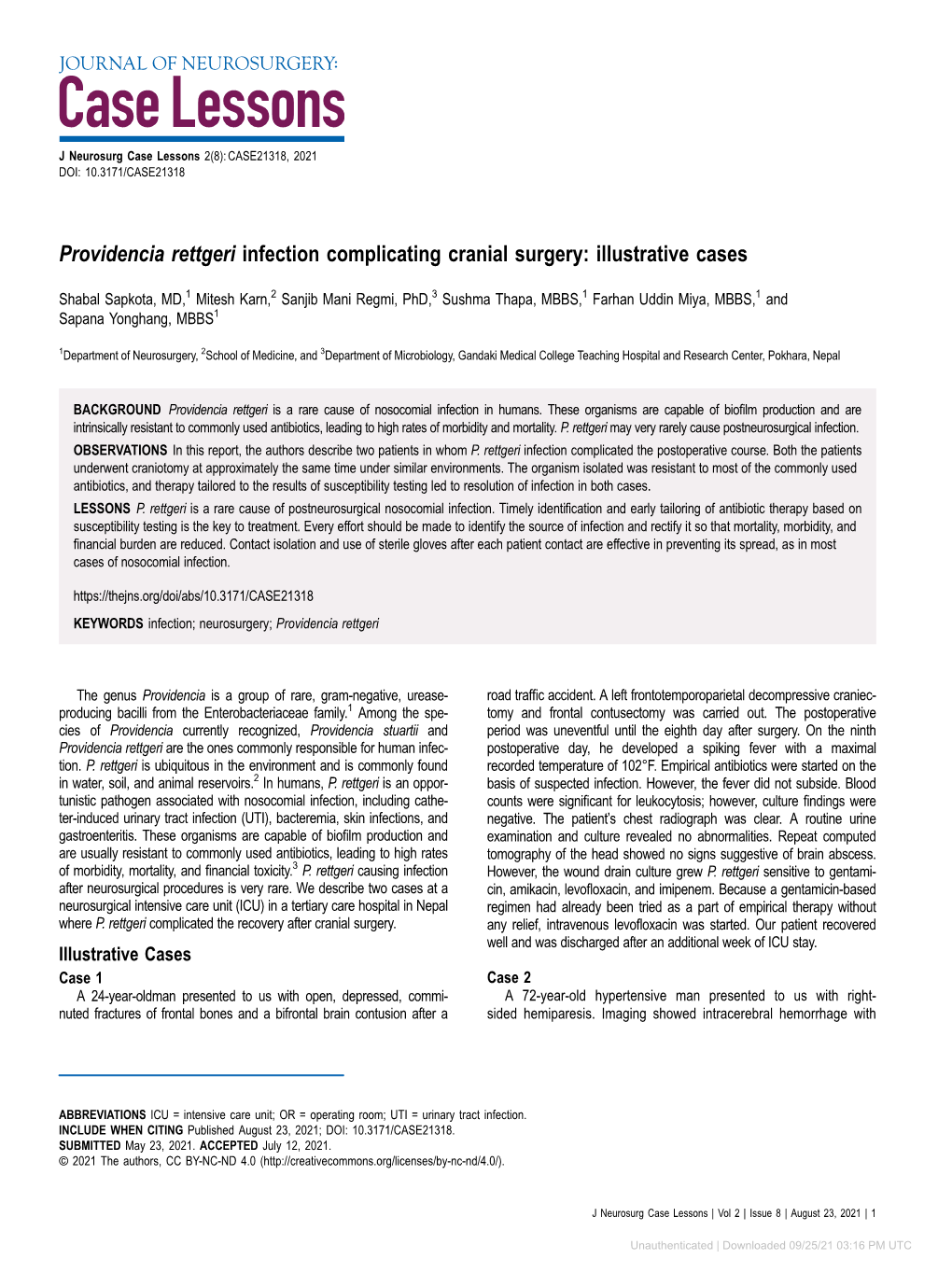 Providencia Rettgeri Infection Complicating Cranial Surgery: Illustrative Cases