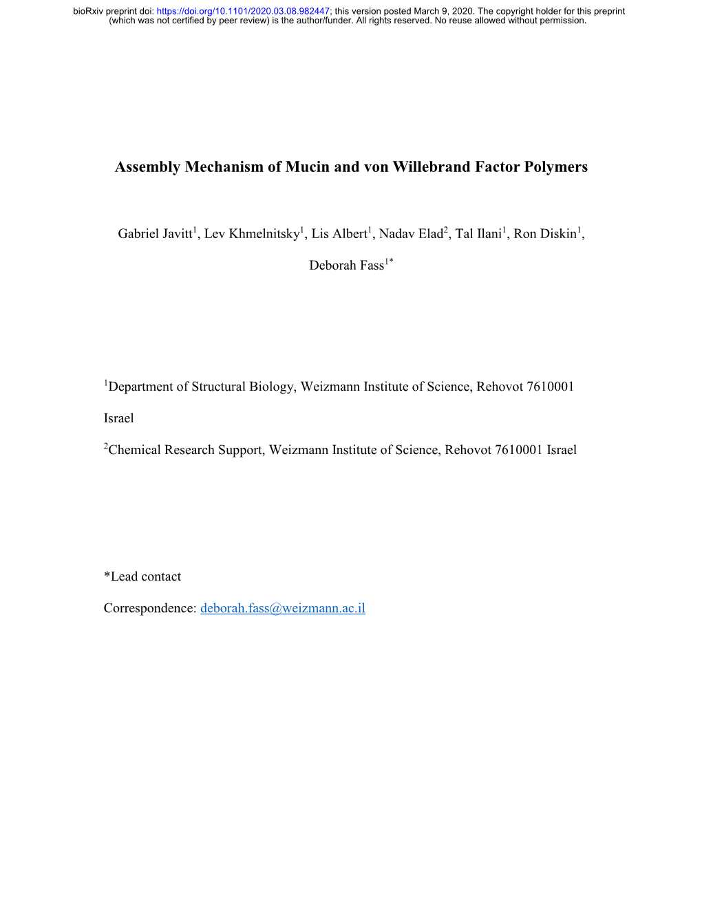 Assembly Mechanism of Mucin and Von Willebrand Factor Polymers
