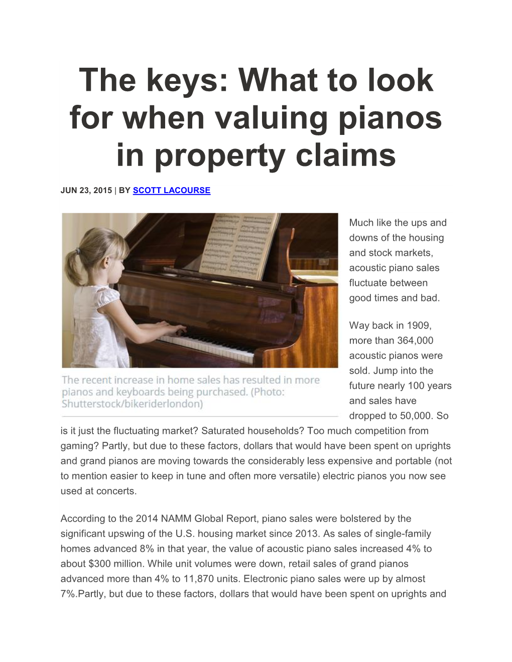 The Keys: What to Look for When Valuing Pianos in Property Claims