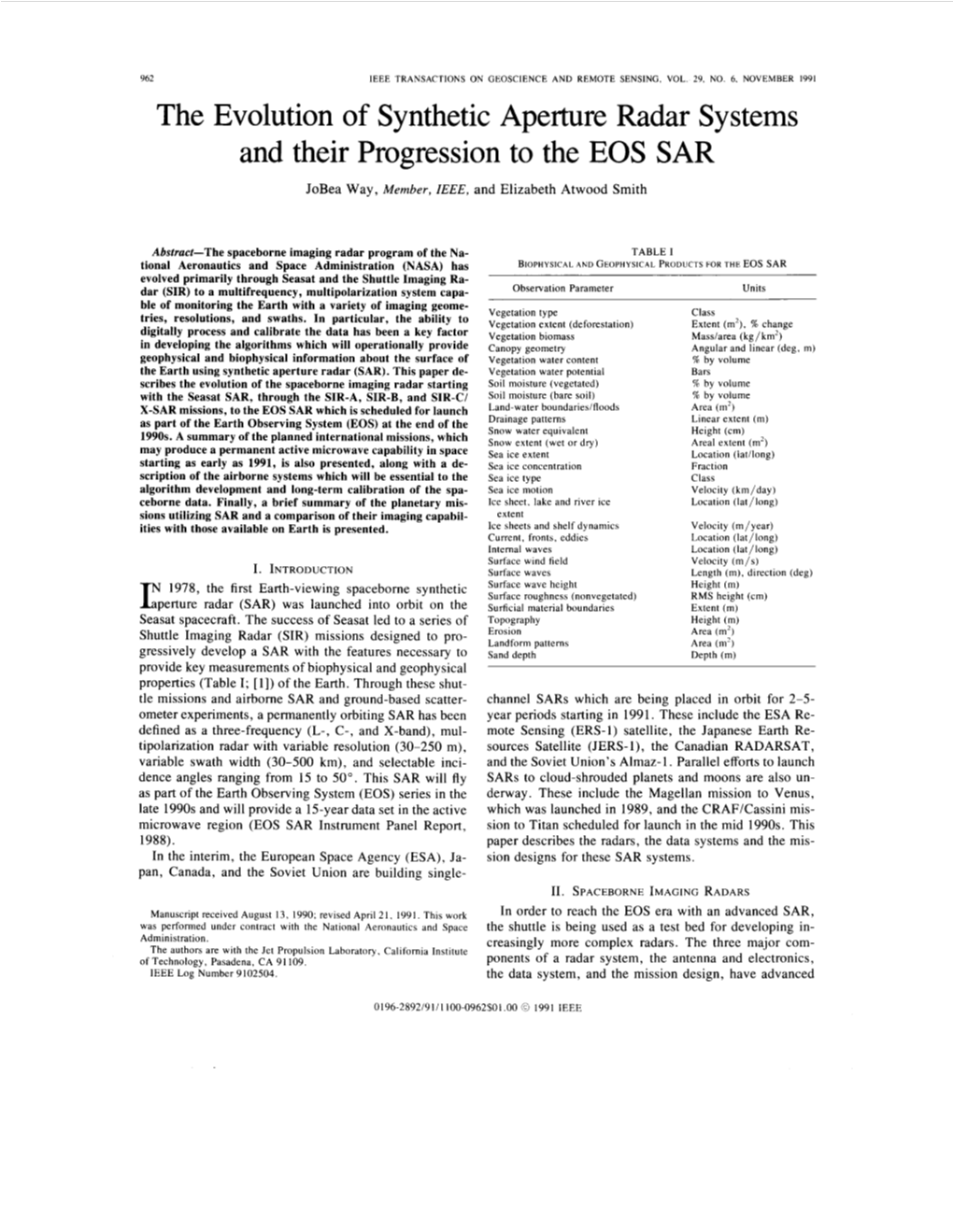 The Evolution of Synthetic Aperture Radar Systems and Their Progression to the EOS SAR