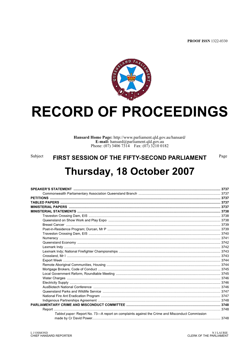 Record of Proceedings